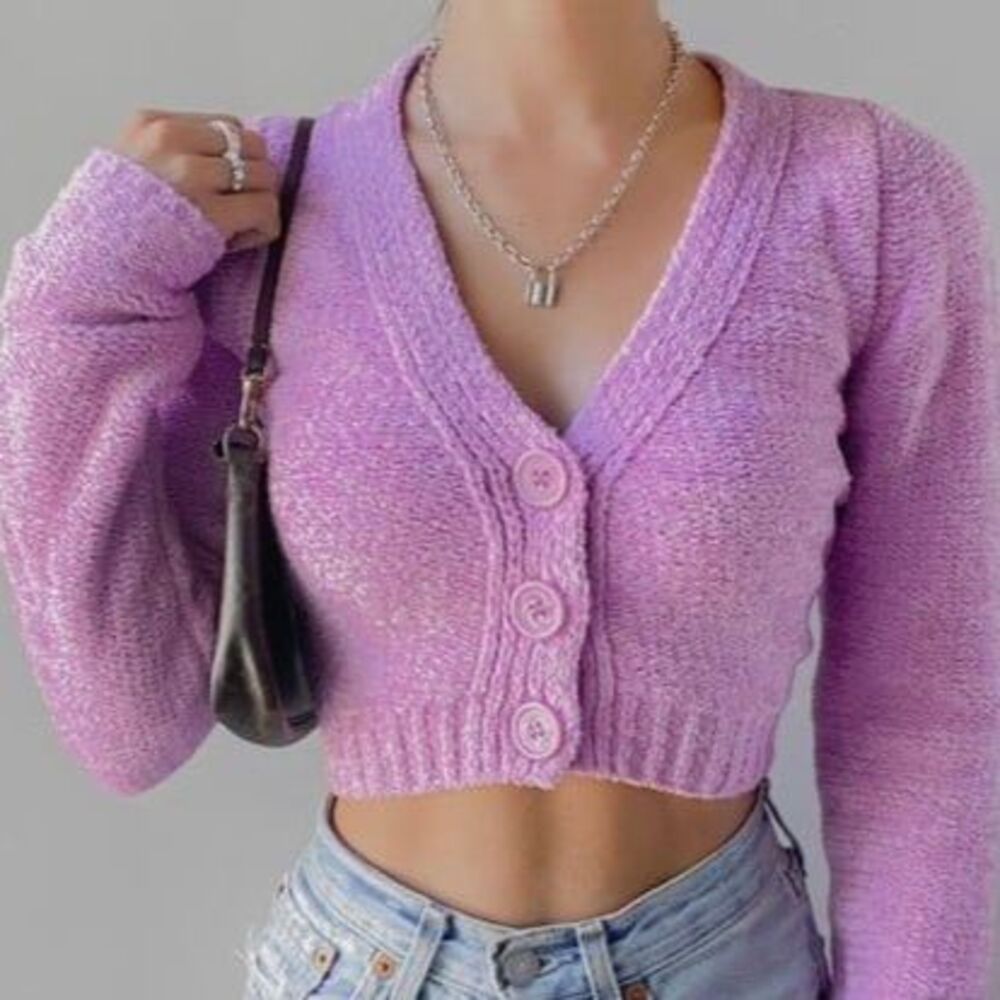 Urban Outfitters Dina Violet Purple Cropped Cardigan Sweater S
